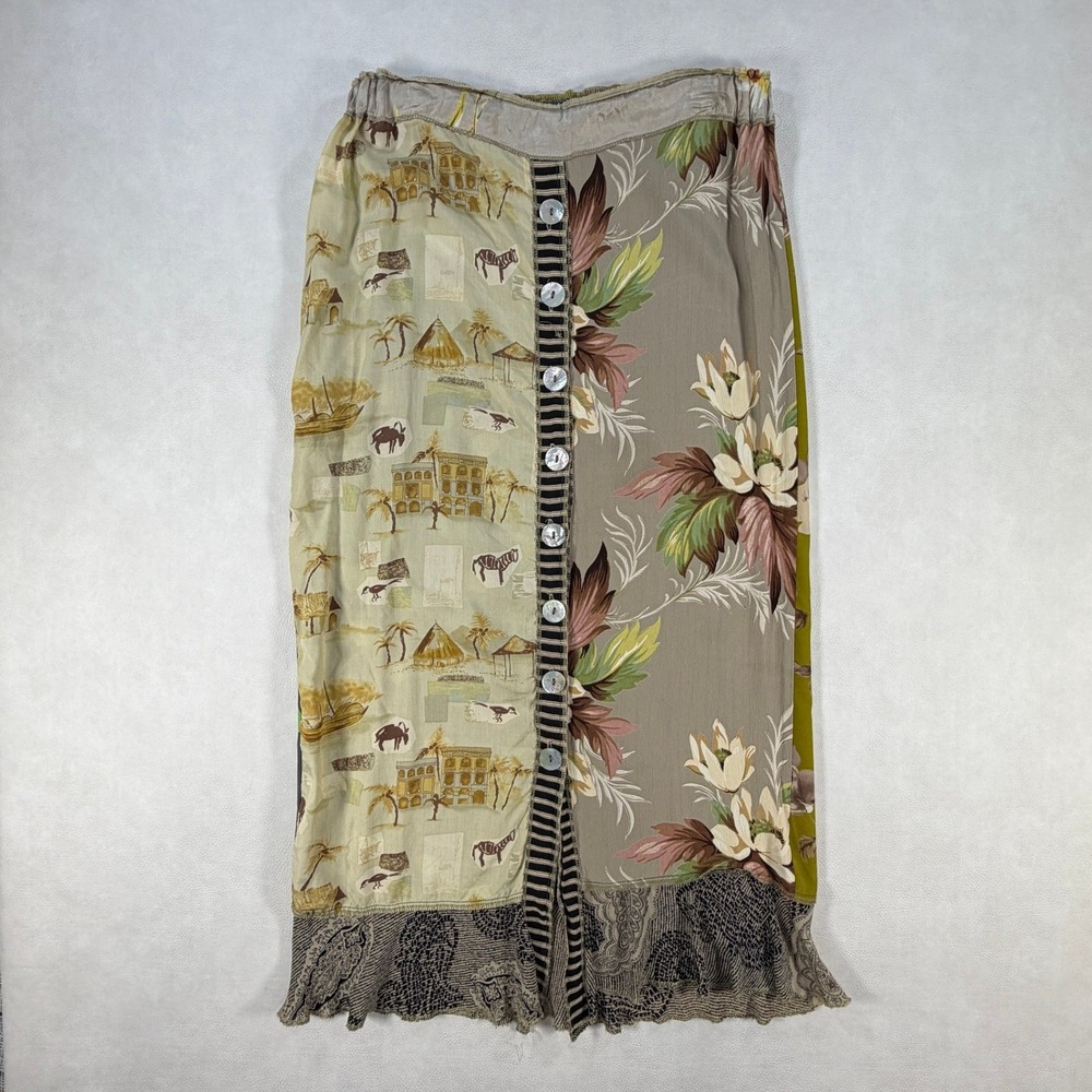Nothing Matches Womens Size 1 Patchwork‎ Midi Skirt Floral Polka Dot Safari
